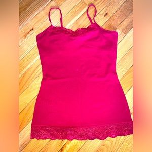 Express Sexy Stretch Red Lace Detail Built In Bra Adjustable Straps Tank - S